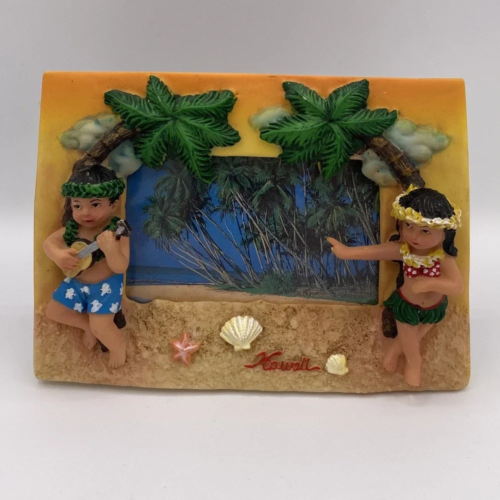 Hawaiian Hula Boy & Girl Photo Picture Frame Beach Palm Trees in Hawaii Tropical